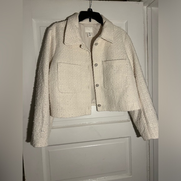 H&M RHINESTONE-BUTTON JACKET XL •AND•   H&M Boucle Tweed Mini Skirt size 10 - Picture 3 of 8